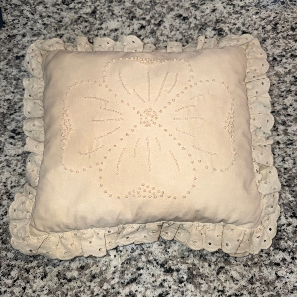 Vintage Handmade Cream Decorative Pillow Cover with Ruffle Edges & pillow granny